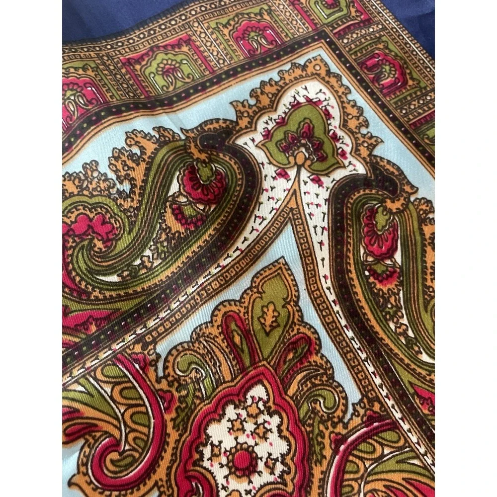 Vintage Paisley Neck‎ Head Scarf Silky Deep Rich Colors Red Blue Vibrant 30x30